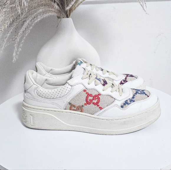Gucci GG logo leather and embroidered canvas platform sneakers Size 39.5 - Picture 7 of 12